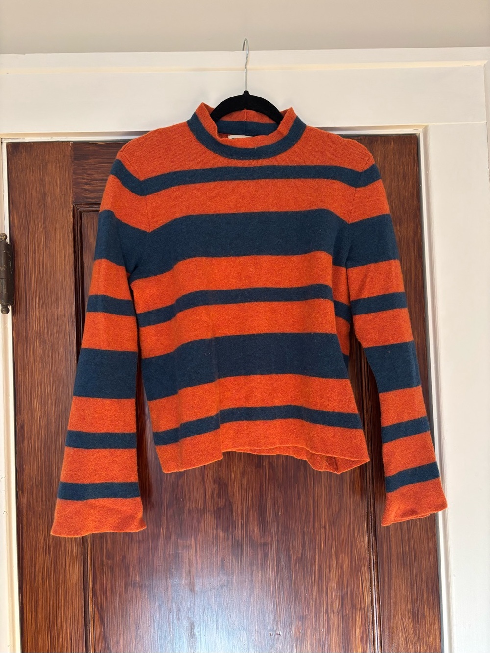 Toad&Co Orange and Navy Striped Turtleneck Sweater